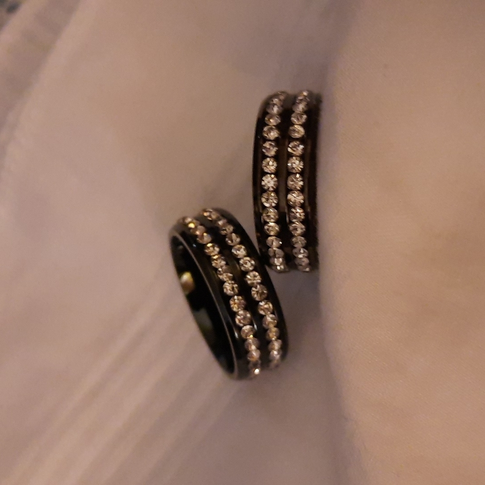 Two Men's Black and Diamond Titanium Ring - Size 10